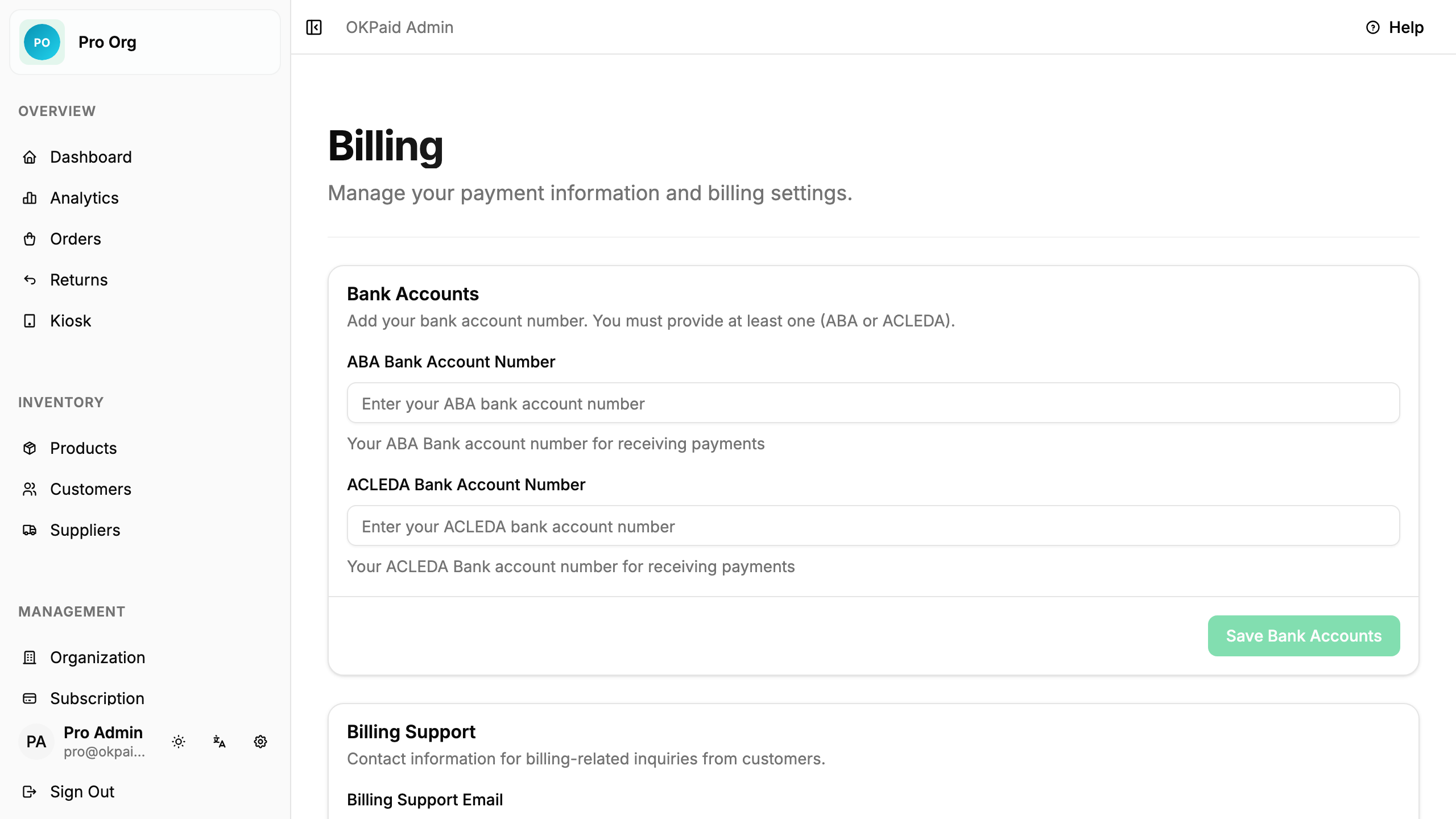 Bank details form