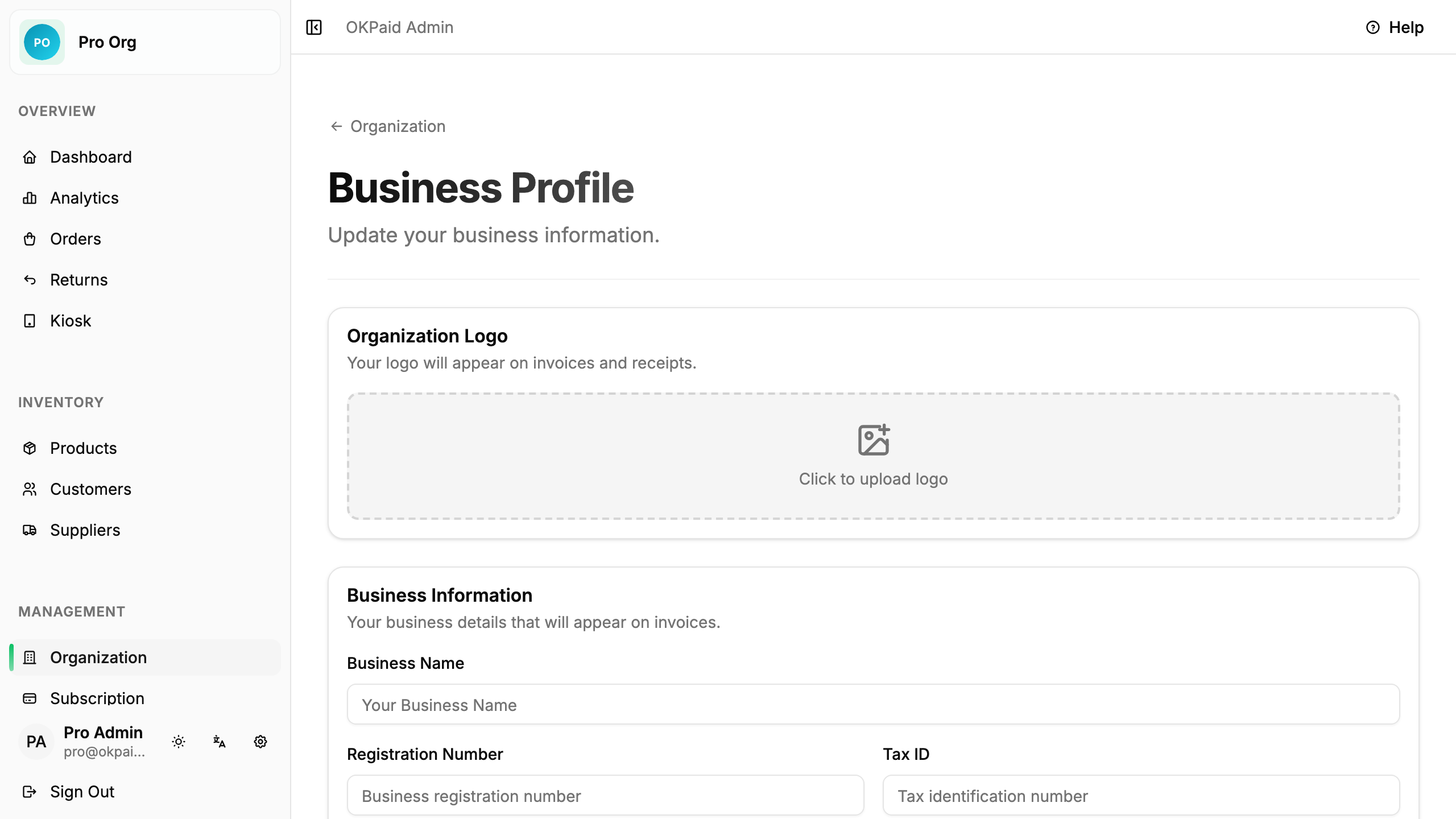 Business information form