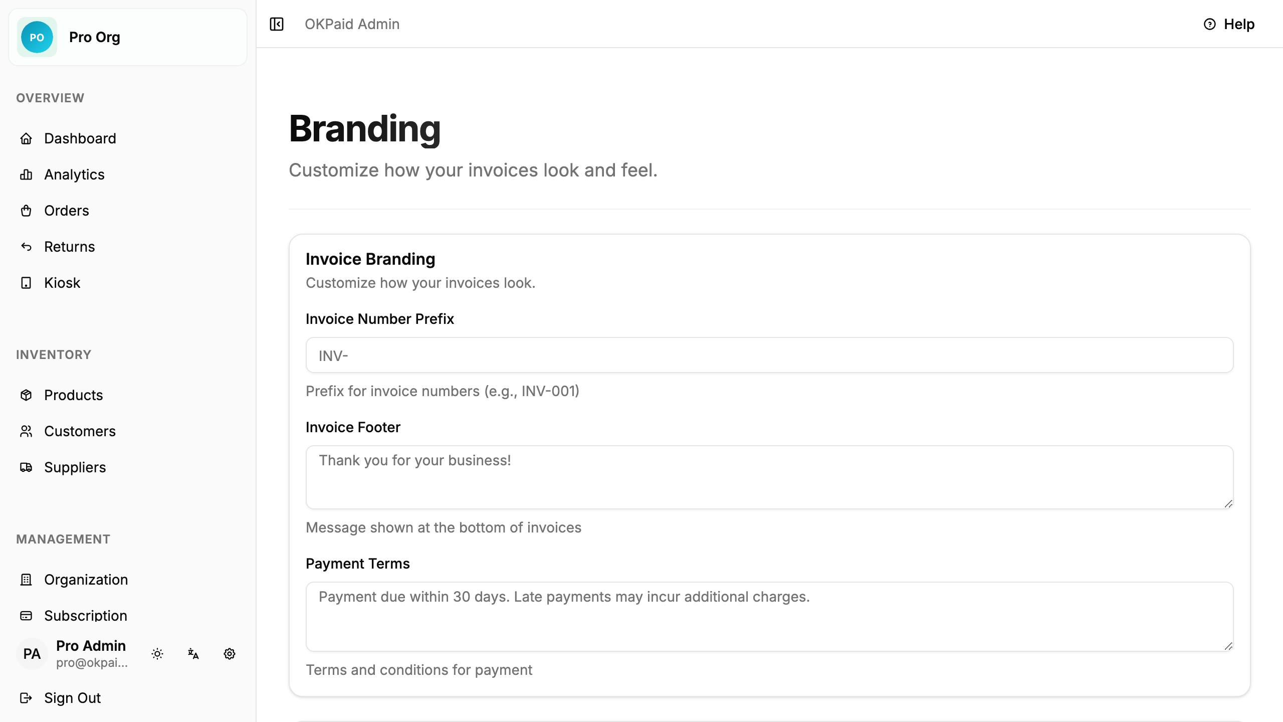 Invoice settings