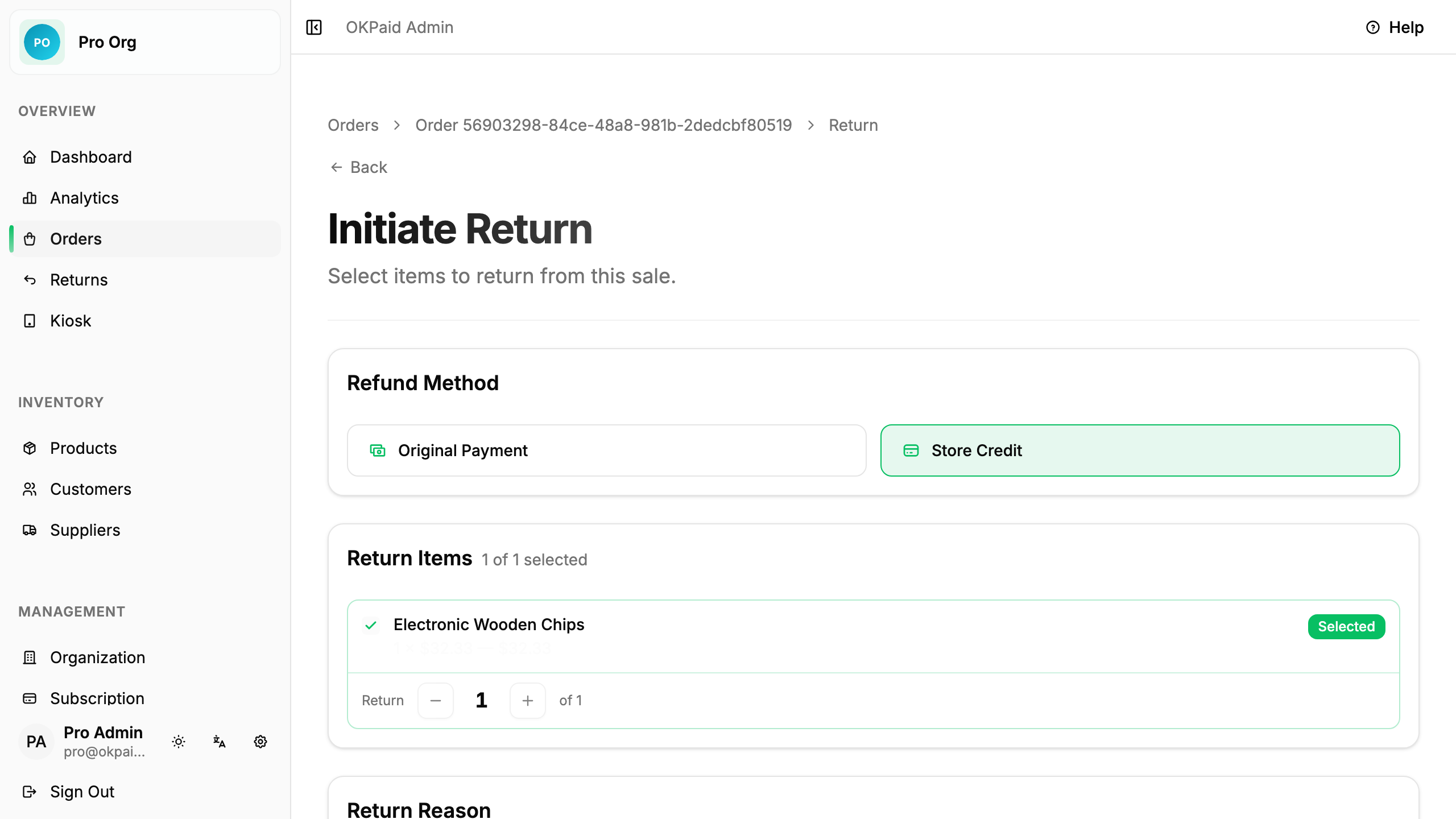 Filled return form