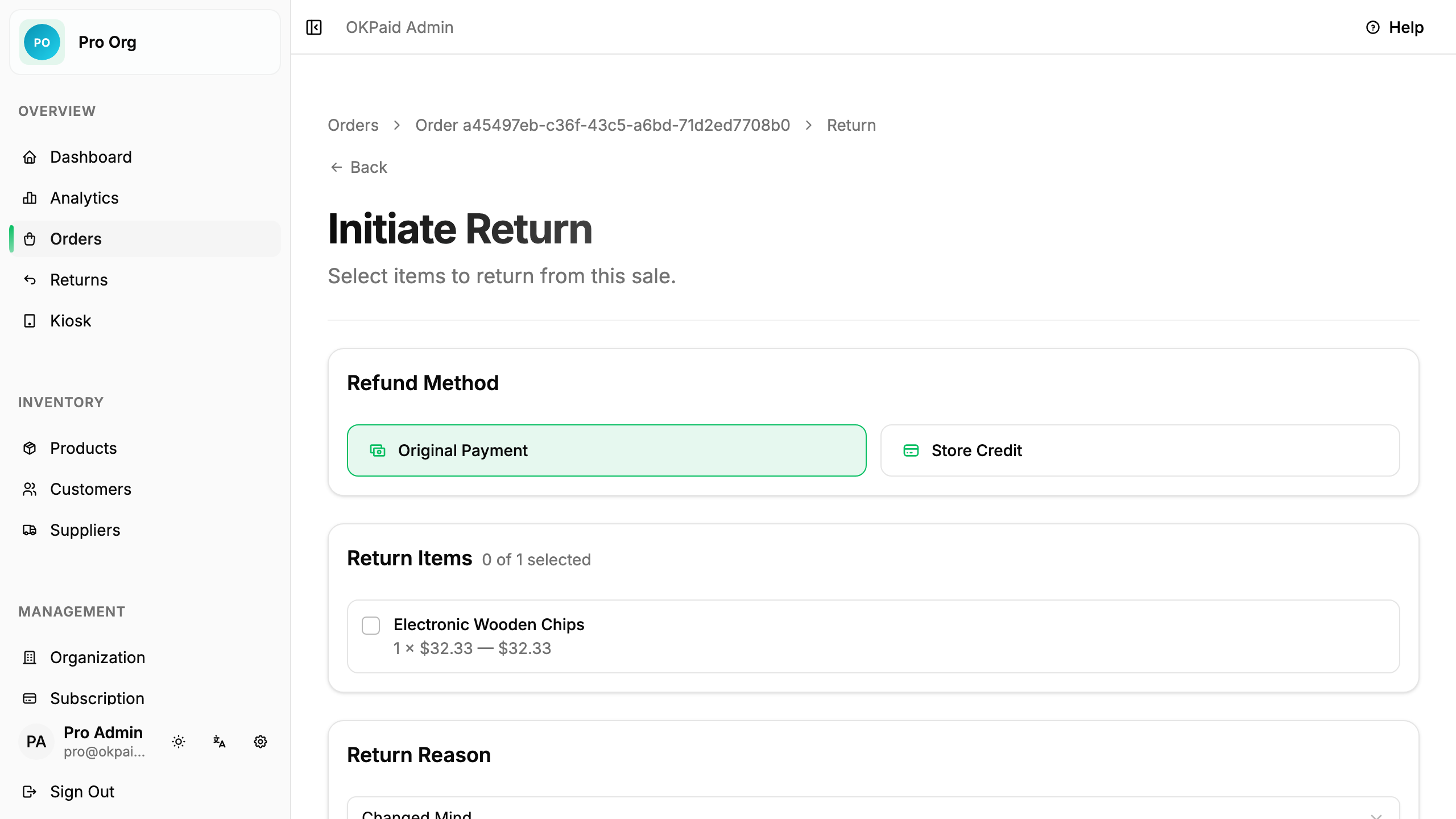 Initiate return form