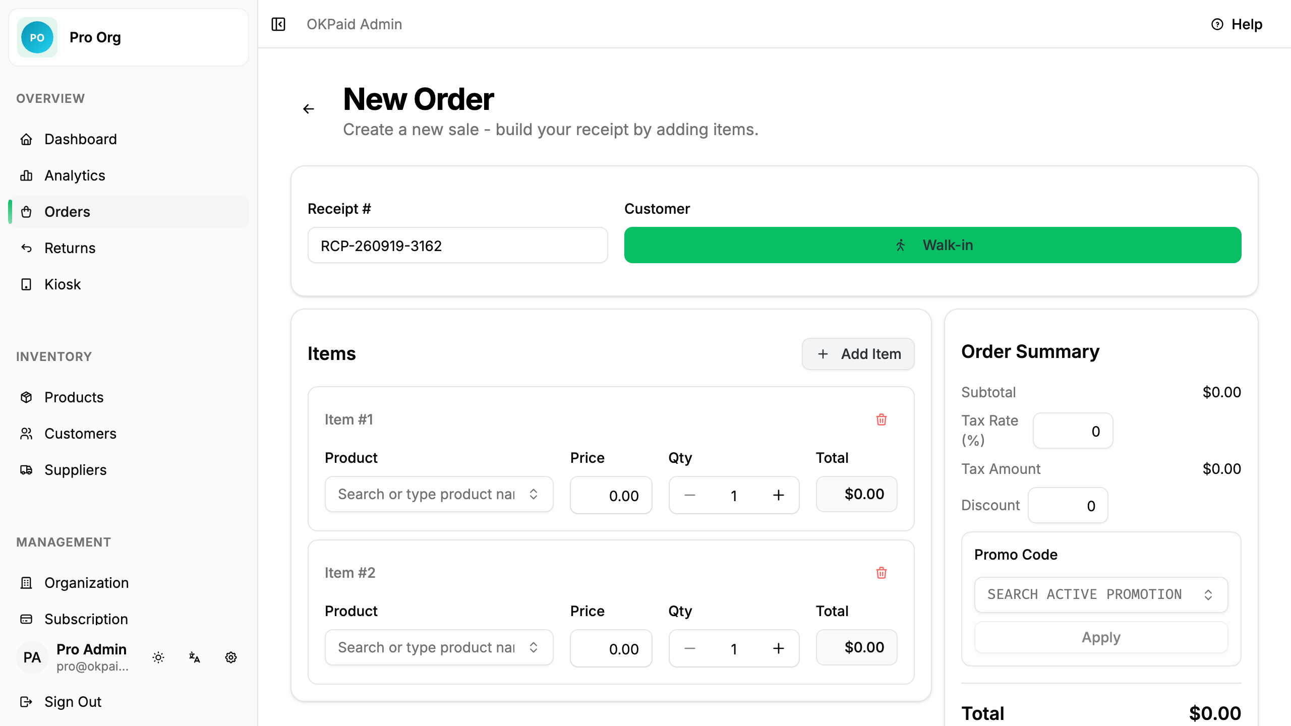 Add products to order