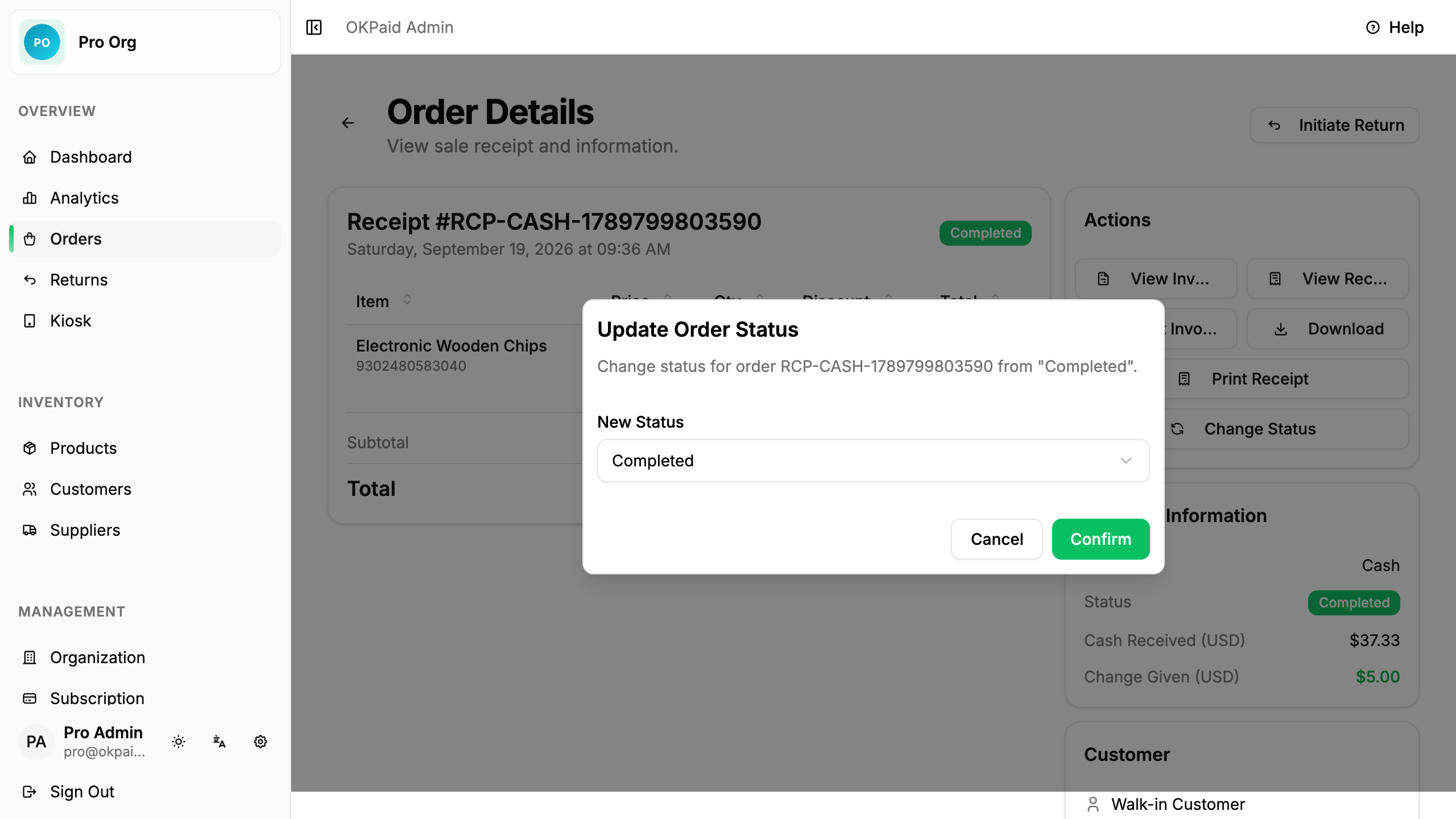 Change order status
