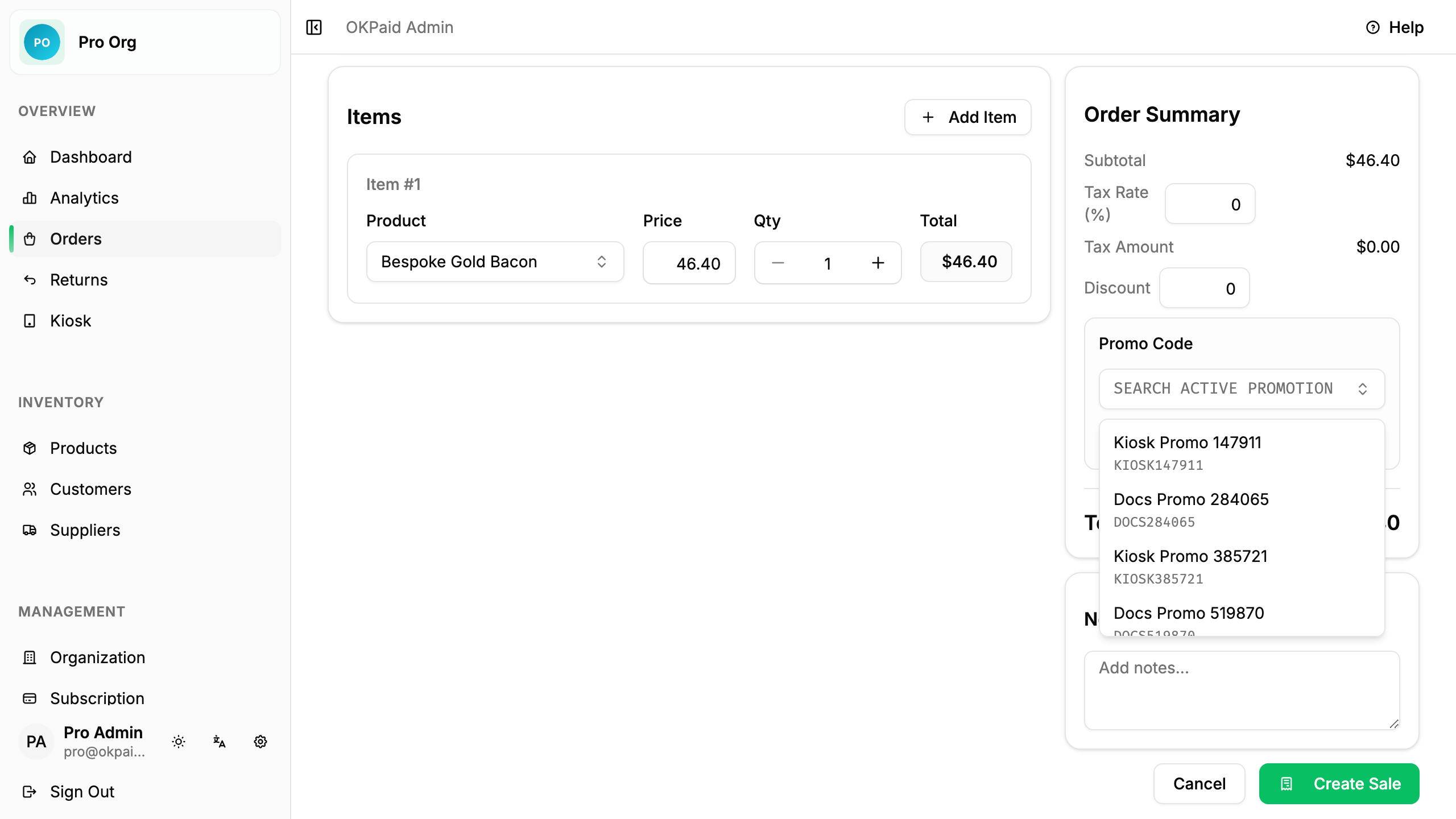 Order promo code applied