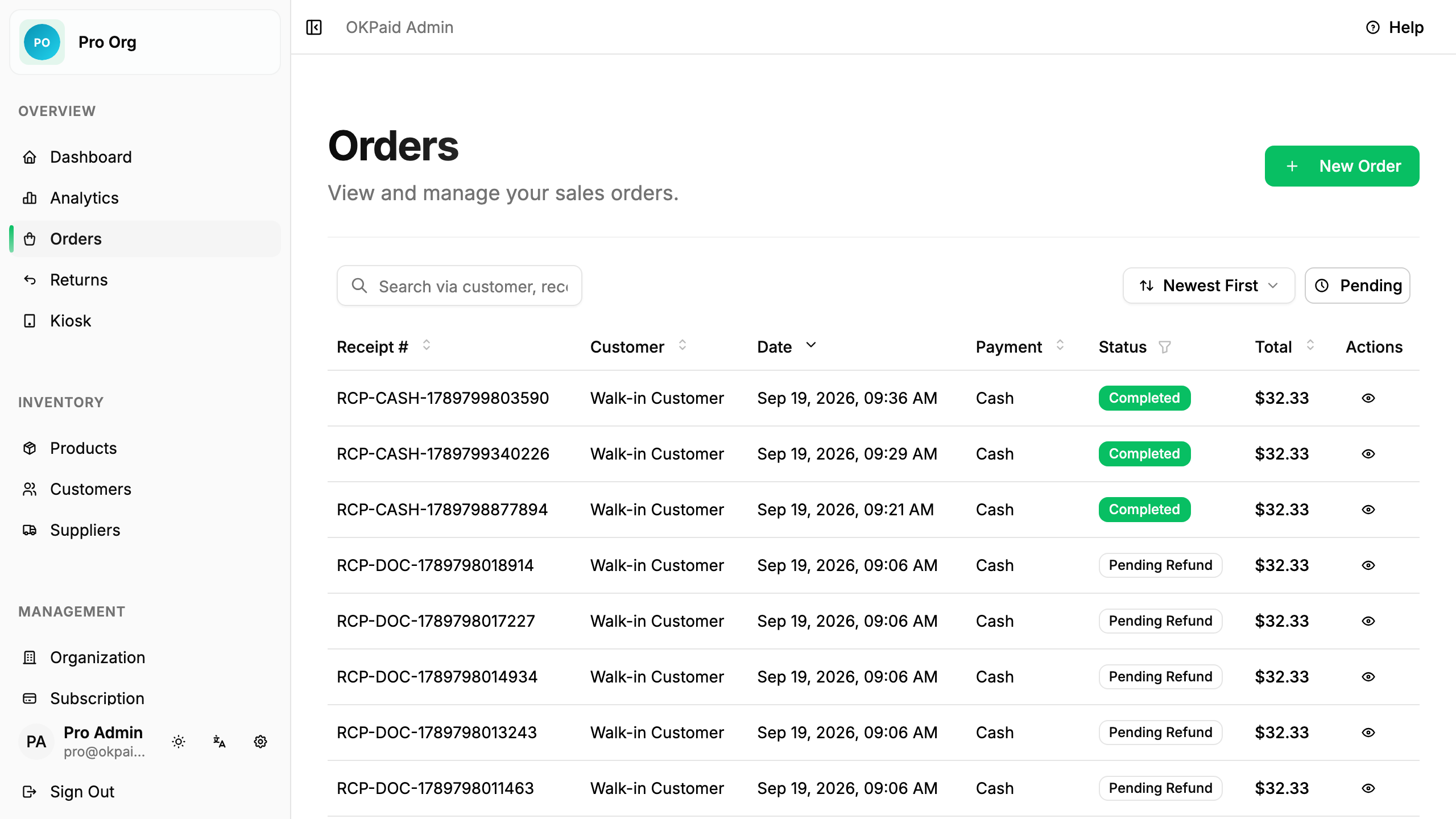 Orders list