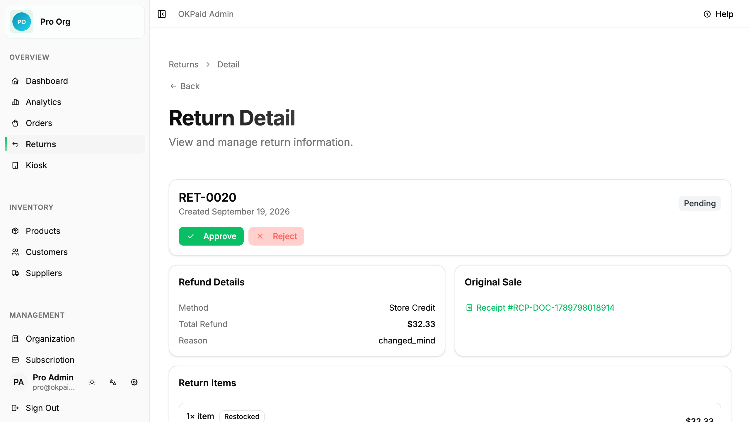 Return detail